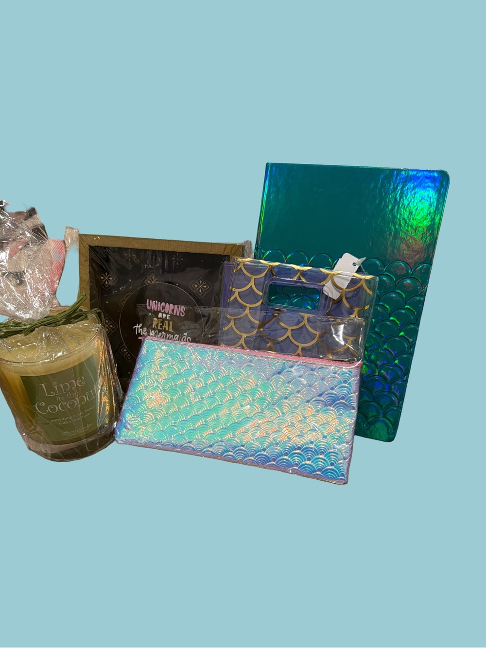 Bundle candle Iridescent Mermaid-Scale Accent Storage Pouch - Multi Blue journal
